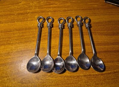Set of Six Large Hammered Knot Stainless Steel Tea Spoons