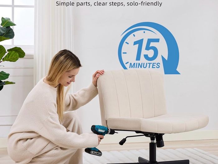 Criss Cross Wide Leg Office Chair with Casters, Comfortable Fabric Dressing Table Chair for Home Office, Armless Swivel Work Chair with 90 Tilt