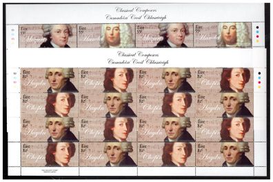 2009 Ireland Classic Composers Commemorative Stamp Sheetlet Plate 1B1B1B1B Stamp Sheetlets Mint Never Hinged (MNH)