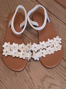 White Flat Sandals with elastic ankle straps