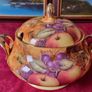 For Collectors Antique Kirsty Jane Orchard Gold Fine Bone China Hand Painted And Decorated Signed By Artist D. Hogue Large Two Handled Soup Tureen With Lid And Ladle Slot Made In England Image 5