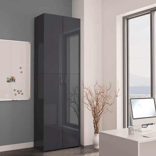 Office Cabinet High Gloss Grey 60x32x190 cm Chipboard