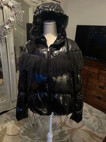 Pinko Donato shine fringed jacket in black, IT 44