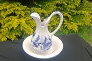 Blue ceramic washing bassin set