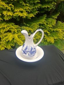 Blue ceramic washing bassin set