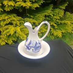 Blue ceramic washing bassin set