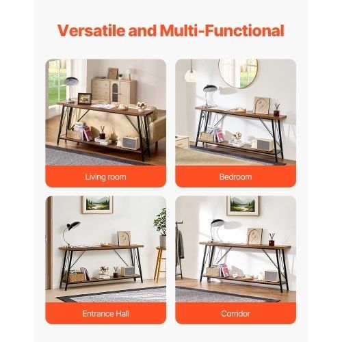 Narrow Console Sofa Table, 70.9 inches Behind Couch Table, 2-Tier Long Entryway Table and Skinny Hallway Table, Narrow Sofa Table with Metal Frame, for Entryway, Hallway, Living Room & Bedroom