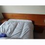 Pristine Mid Century Teak Bedroom Set Headboard and 8 Drawer Dresser Image 4