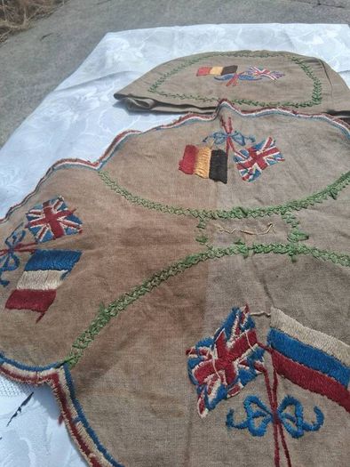 WW1 Embroidered Linen Tray Runner and Tea Cosy