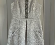 New Miss Selfridge Silver Metallic Embellished Skater Dress