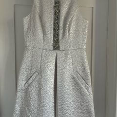 New Miss Selfridge Silver Metallic Embellished Skater Dress