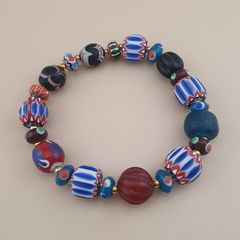 Vintage Venetian style Mix Chevron & Trade Glass beads Bracelet