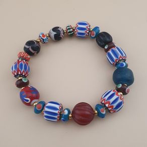 Vintage Venetian style Mix Chevron & Trade Glass beads Bracelet