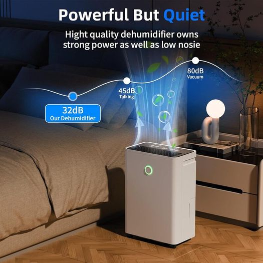 Dehumidifiers for Home, 12L/Day Dehumidifier for Bedroom with Automatic Humidity Sensor Auto Defrost 24H Timer, Continuous Drainage Ultra Quiet Dehumidifiers for Drying Clothes Damp