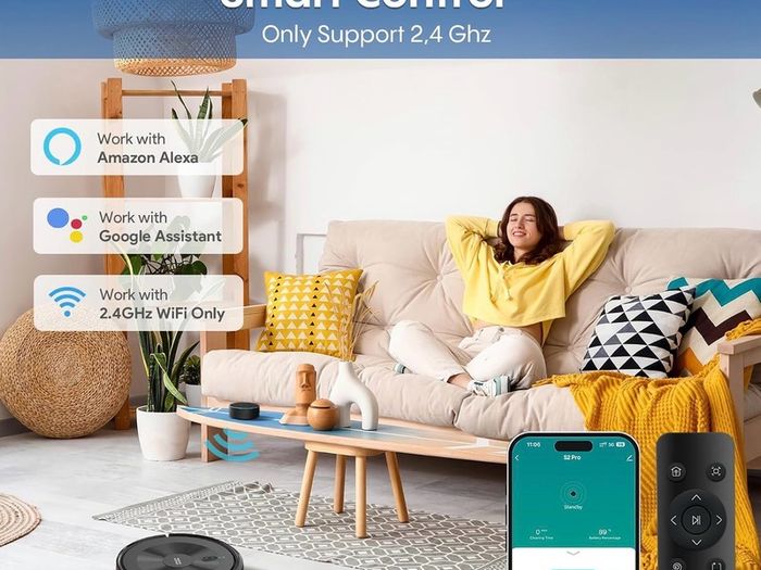 Robot Vacuum Cleaner with Mop: 5000Pa 3-in-1 Robotic Vacuum with Gyroscope Navigation, APP & Alexa Control, Quiet & Slim Auto-Recharge Robot Hoover Ideal for Pet Hair, Hard Floors and Carpets