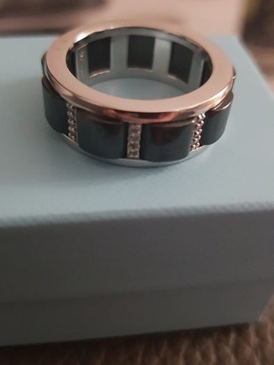 Diamond and Ceramic on sterling silver Mens Ring