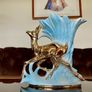 Porcelain Centerpiece Vase Sesto Fiorentino Fior Deer Iridescent Blue and Gold 1950s Image 7