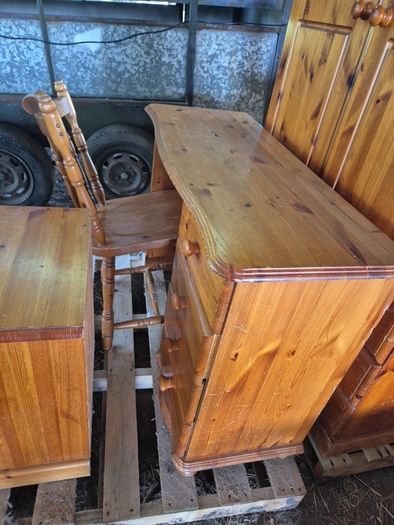 Pine Desk, Chair, Bedside Locker