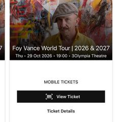 Foy Vance tickets x2 - 3Olympia Theatre - Tonight 29 Oct