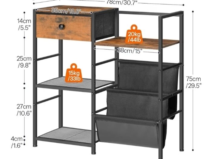 End Table with Vinyl Storage, 4 Tier Vinyl Record Storage, Side Table with Open Shelves, Turntable Stand for Living Room, Media Room, Rustic Brown