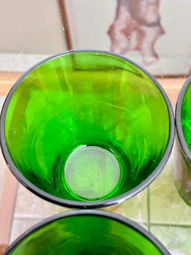Set 4 Vintage Vereco France Small Forest Green Juice Glasses Tumblers MCM