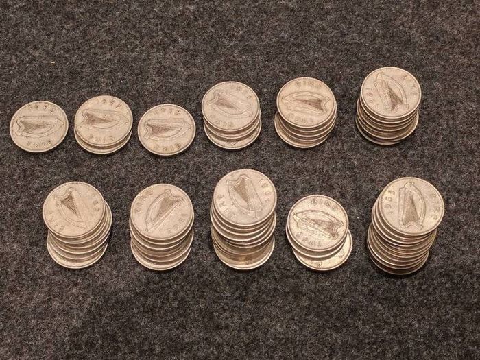 LOT of 65 Irish Sixpences 1952 to 1968 Wolfhound incl 1952 1958 1953 Bulk