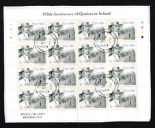 2004 Ireland 350th Anniversary of Quakers in Ireland Stamp Sheetlet Plate 1B1B1B1B Fine CDS Used with Dublin cancel of 19th September 2004 (First day of issued) on envelope extract.