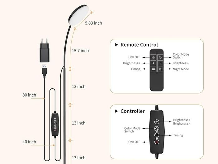 LED Floor Lamp with Remote, 1H Timer Reading Standing Lamps with 3 Color Temperature & 5 Brightness Levels, Dimmable Floor Lamp for Living Room, Bedroom, Office