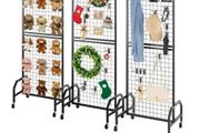 3 Packs Grid Wall Panels, 600 x 1640mm Wire Grid Panels Display Rack, Movable Art Display Shelf with Wheels and 30 Hooks, Black Carbon Steel Gridwall for Craft Show, Decor, Storage, Notice Board