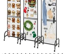 3 Packs Grid Wall Panels, 600 x 1640mm Wire Grid Panels Display Rack, Movable Art Display Shelf with Wheels and 30 Hooks, Black Carbon Steel Gridwall for Craft Show, Decor, Storage, Notice Board
