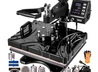 main image for ad 10 in 1 Heat Press 38 x 30 cm Transfer Press Black Heat Press Textile Press Multifunctional Sublimation T-Shirt Press Cup Press for Hats Plates Cups 360 Degree Rotatable