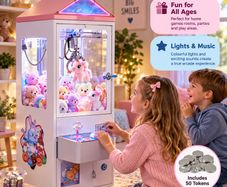 Coin-Operated Claw Machine with Lights, Music & 50 Tokens 85 cm Arcade Prize Grabber