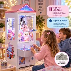 Coin-Operated Claw Machine with Lights, Music & 50 Tokens 85 cm Arcade Prize Grabber