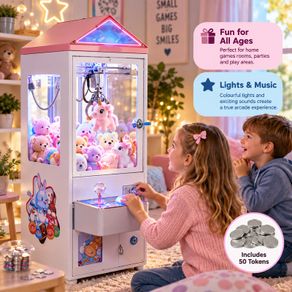 Coin-Operated Claw Machine with Lights, Music & 50 Tokens 85 cm Arcade Prize Grabber