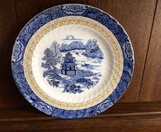 Blue and White 10 inch serving plate Chinese gardens Royal tudor Willow style