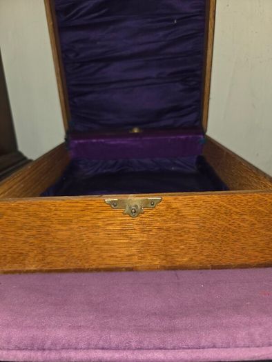 Antique Oak Church Box with Brass Cross