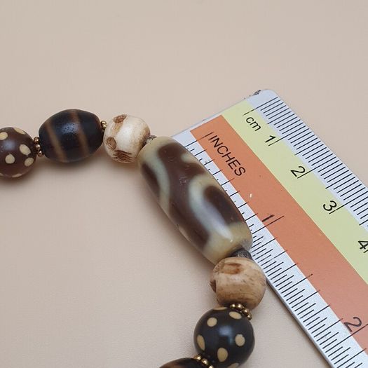 Vintage Himalayan Tibetan Treasure Vase & Stripe Pattern & Dotted Quartz Bracelet