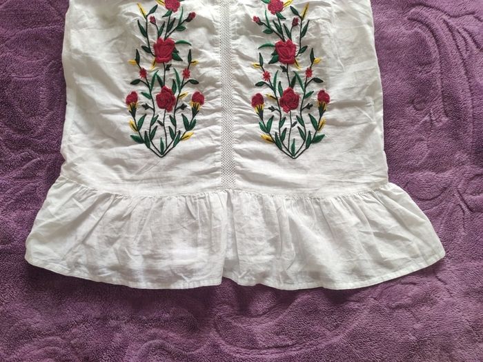 FF Tesco White Embroidered Floral Cotton Cami Top Peplum Hem