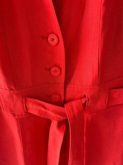 Calvin Klein Red Linen Belted Shirt Dress - Size Medium US 8 / UK10