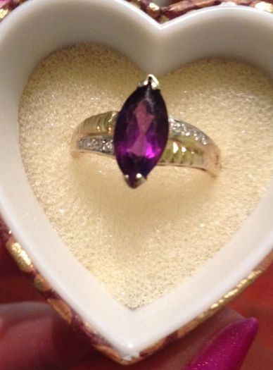 Amethyst and diamond marquise 14k gold ring