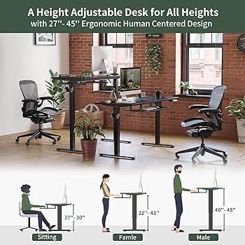 NEW SALE | Height Adjustable Electric Standing Desk with Keyboard Tray, 100 x 60 cm Sit Stand up Desk with Splice Board, Black Frame/Black Top