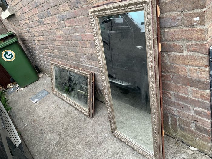 pair of vintage ornate framed mirrors old pub window divider originally mounted back to back
