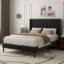 Double Bed Frame with Headboard, Vertical Channel Tufted Wingback No Box Spring Needed, Mattress Foundation, Easy Assembly, Black Image 3