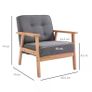 Sitting Chairs for Living Room, Wooden Accent Chair Lounge Armchair Retro Linen Fabric Upholstered w/ Arm Grey Image 3