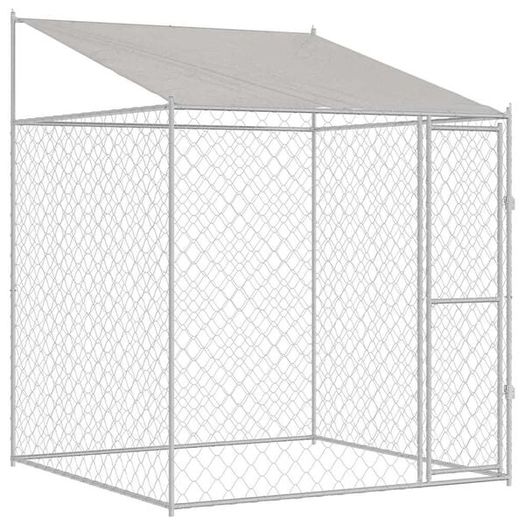 Dog Cage with Roof Silver 200 x 200 x 258 cm Steel and PE