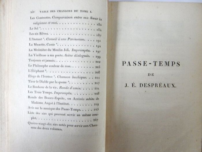 1806. Mes Passe Temps. Chansons suivies de l'Art de la Danse, poeme en quatre chants, calque sur l'Art Poetique de Boileau Despreaux. Jean Etienne Despreaux. S212. French, 1806, original, first edition, signed, presentation copy, autograph inscription.