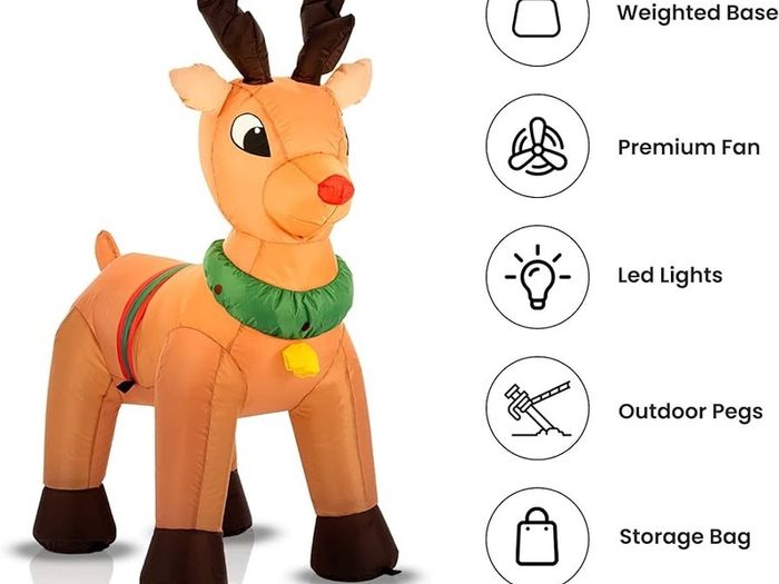 Christmas Inflatable Reindeer - Outdoor/Indoor Bright LED Light Up Porch Decoration - Built in Air Compressor - Pegs Included for Garden Use 100cm (3.3ft)