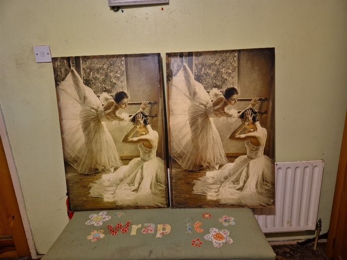 Rare find. Vintage Couple of Large Ballerinas Scene. Ballet Art.