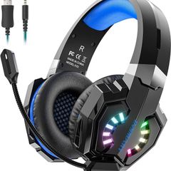 Gaming Headset with Mic, Headset for PS4/PS5/Xbox/Switch/Laptop, Over-Ear PC Gaming Headphones, Noise Cancelling & Volume Control