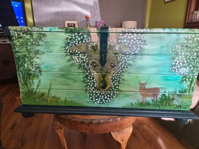 original hand painted wooden chest